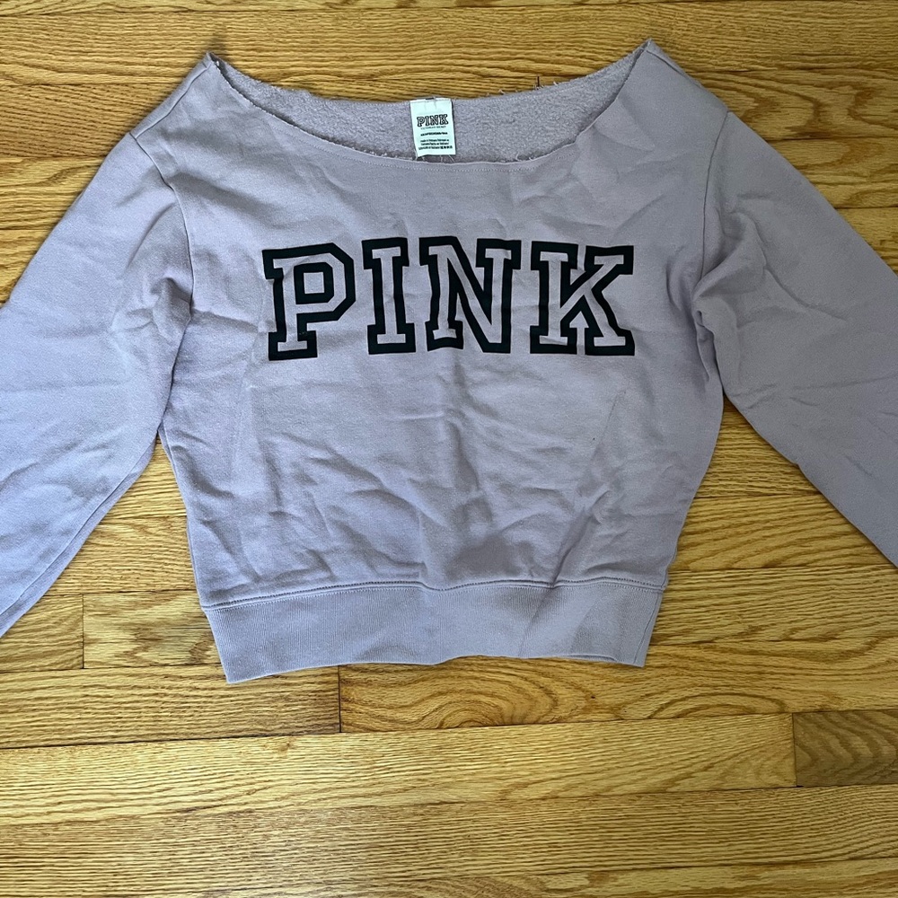 pink, off the shoulder, sweatshirt